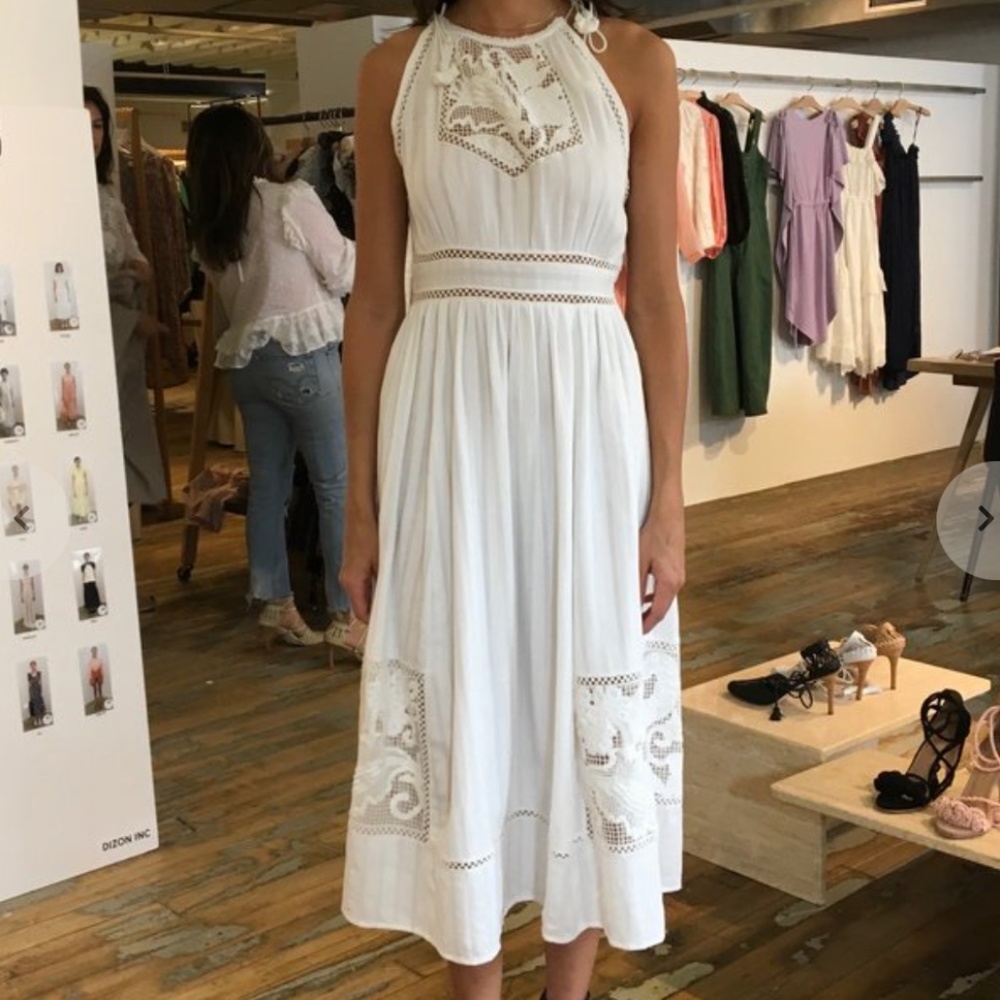 Ulla Johnson White Hania Tie Strap Crochet Midi Dress